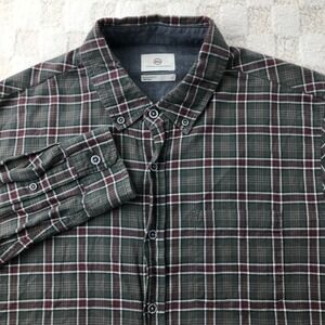 AG Adriano Goldschmied Shirt Men Medium Gray Red Plaid Button Down Designer